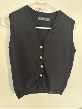Black Knit Button Front Vest